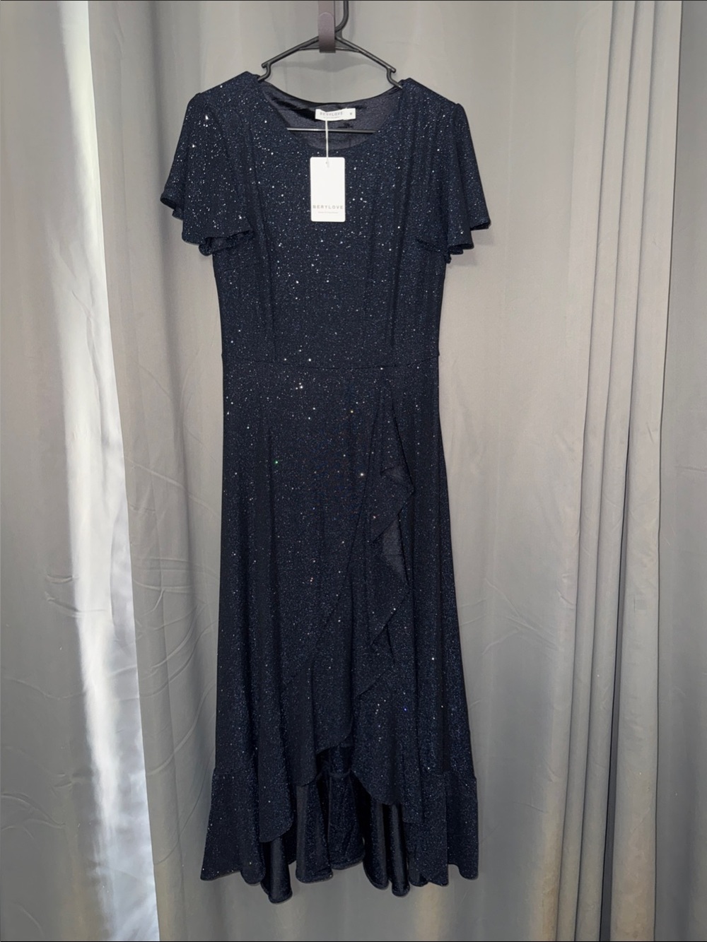 Sparkle Ruffle Navy Midi Dress by BeryLove